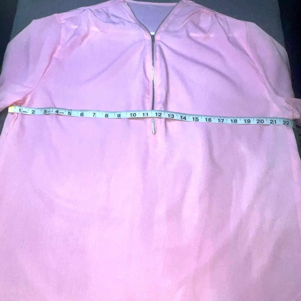 Womens Shirt Pink XL Sheer Zipper Front  Short Sleeve Blouse